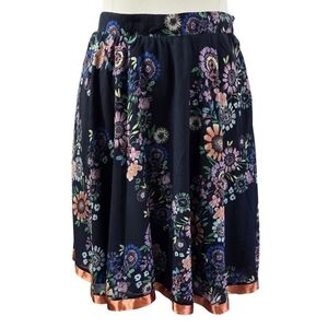 Eloquii NWT Navy Blue Floral Circle Skirt Contrast Trim Lined Flowy Romantic